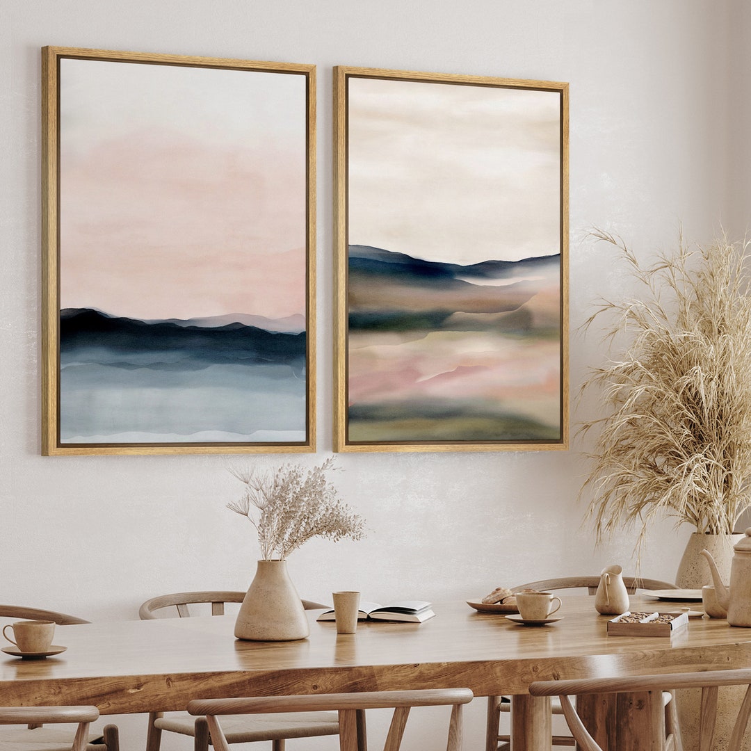 Dustinway Framed Canvas Print Wall Art Set of 2 Pastel Watercolor ...