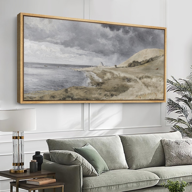 Framed Canvas Wall Art Coastal Beach Landscape Print Retro Rustic ...