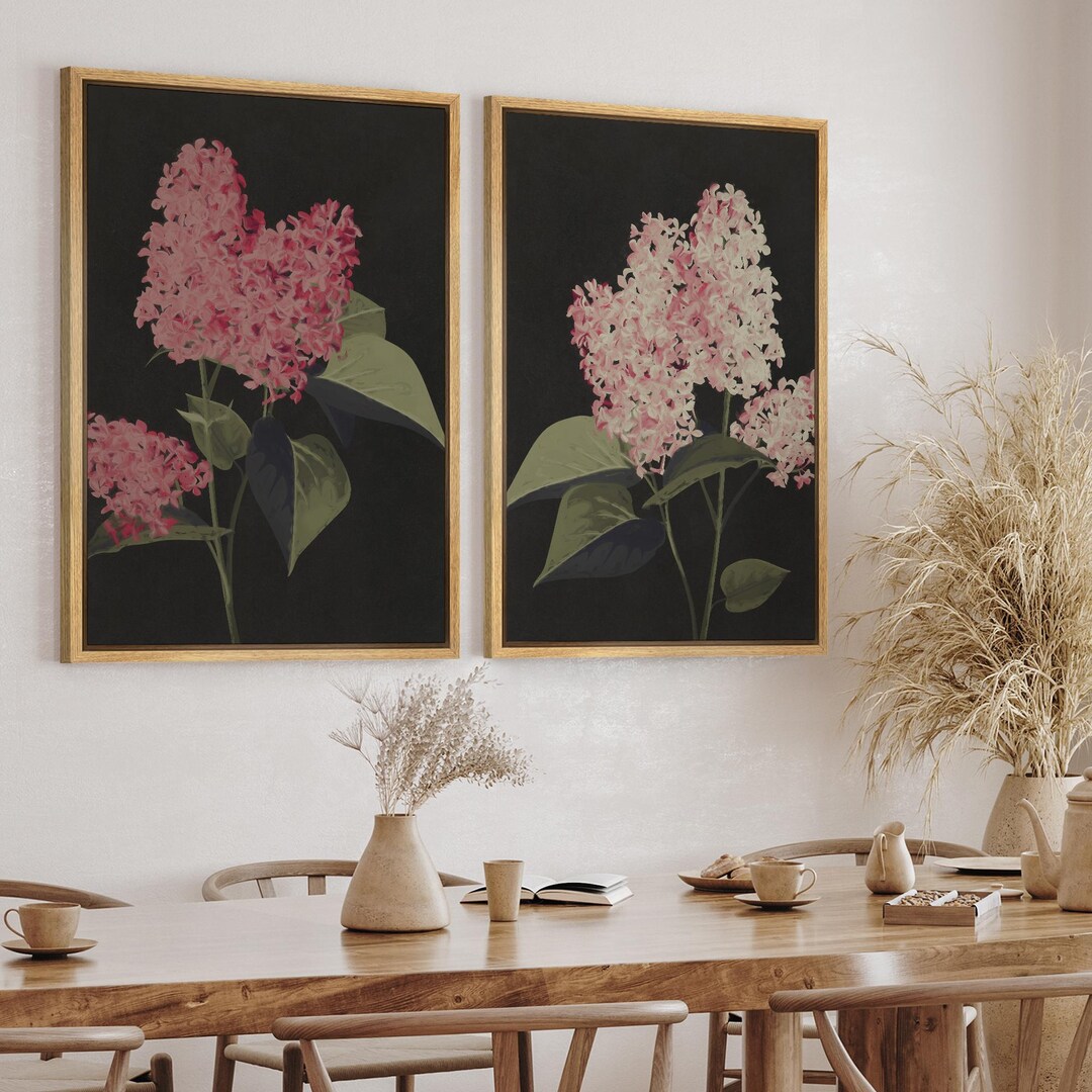 Pink Lilac Wall Art Set of 2 - Framed Vintage Floral Canvas Prints ...