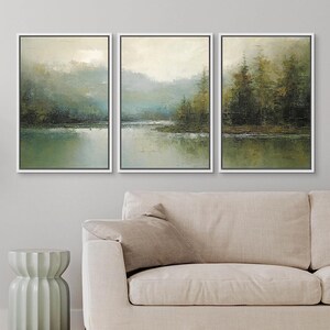 Dustinway Framed Canvas Print Wall Art Set of 3 Emerald Green Pastel ...