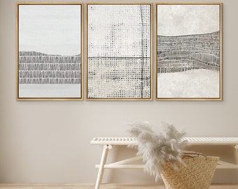 DustinWay Framed Canvas Print Wall Art Set of 3 Black Tan Abstract Line Drawings Modern Art Minimalist Decor