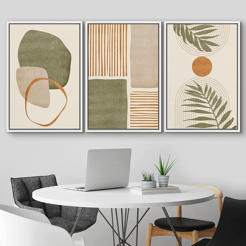 DustinWay Framed Canvas Print Wall Art Set of 3 Tropical Leaves Abstract Shapes Illustrations Mid Century Modern Art Boho Decor image 4