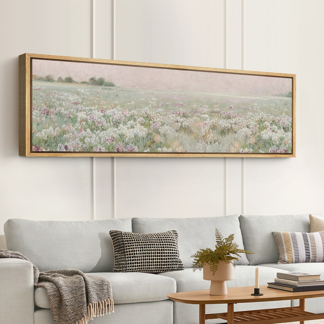Framed Canvas Large Wall Art Abstract Sage Green Wildflower Field ...