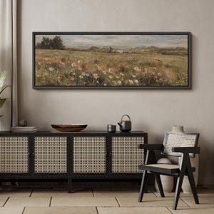 Large Framed Wildflower Meadow Landscape Wall Art, Vintage Pastoral ...