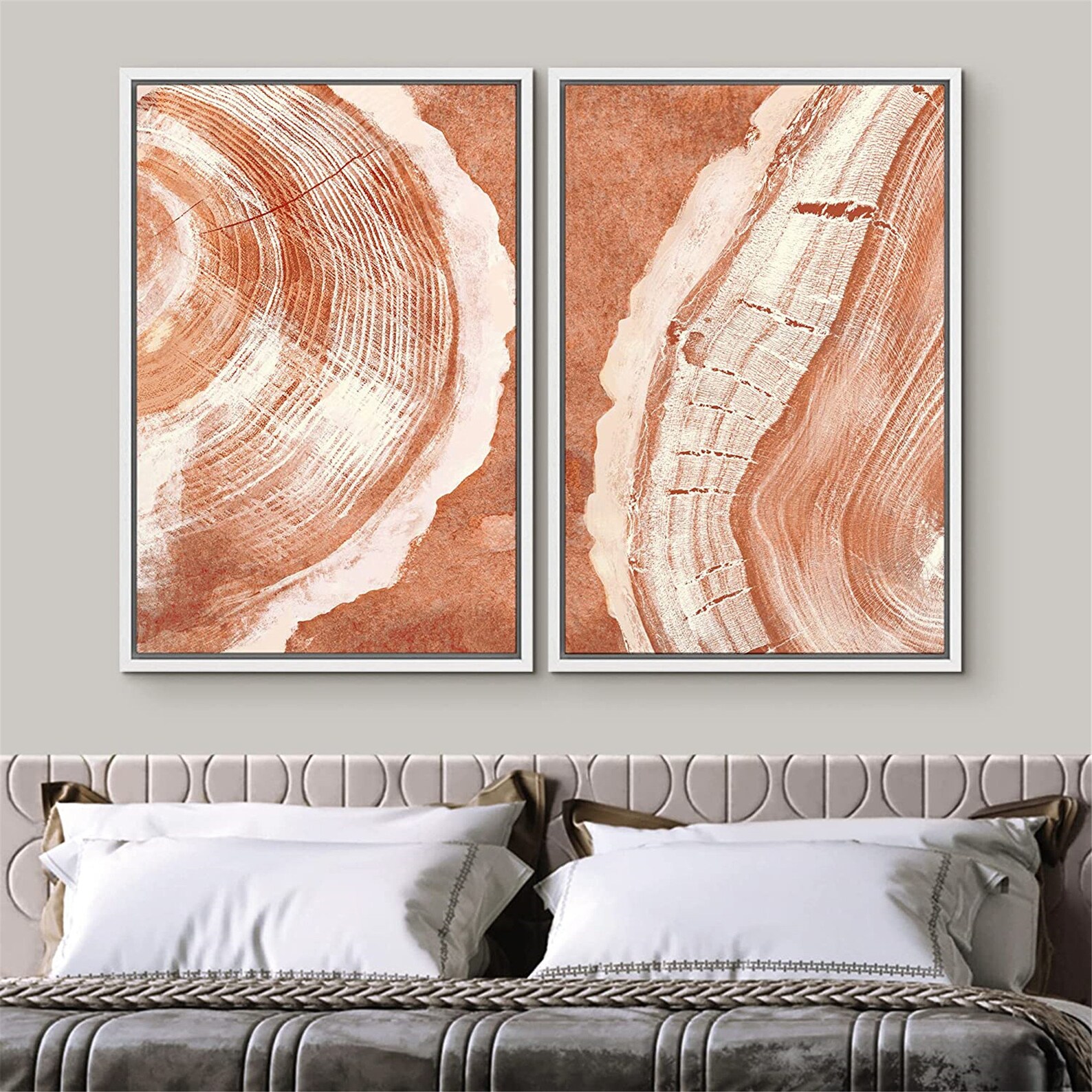 Dustinway Framed Canvas Print Wall Art Set of 2 Abstract Orange Wood ...
