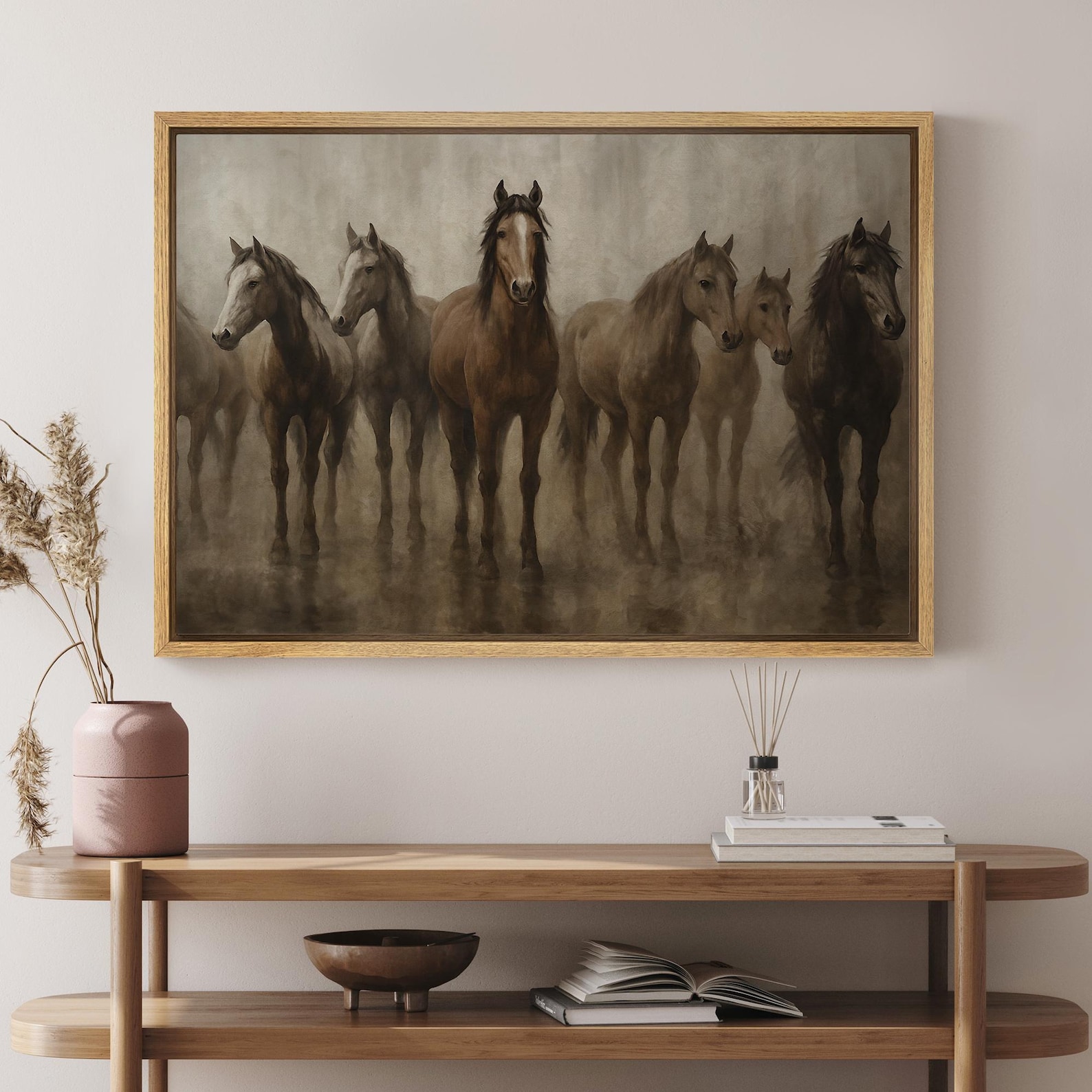 Rustic Horse Design Wild Horse Wall Art - Framed Rustic Equestrian Print, Running Horses in ...