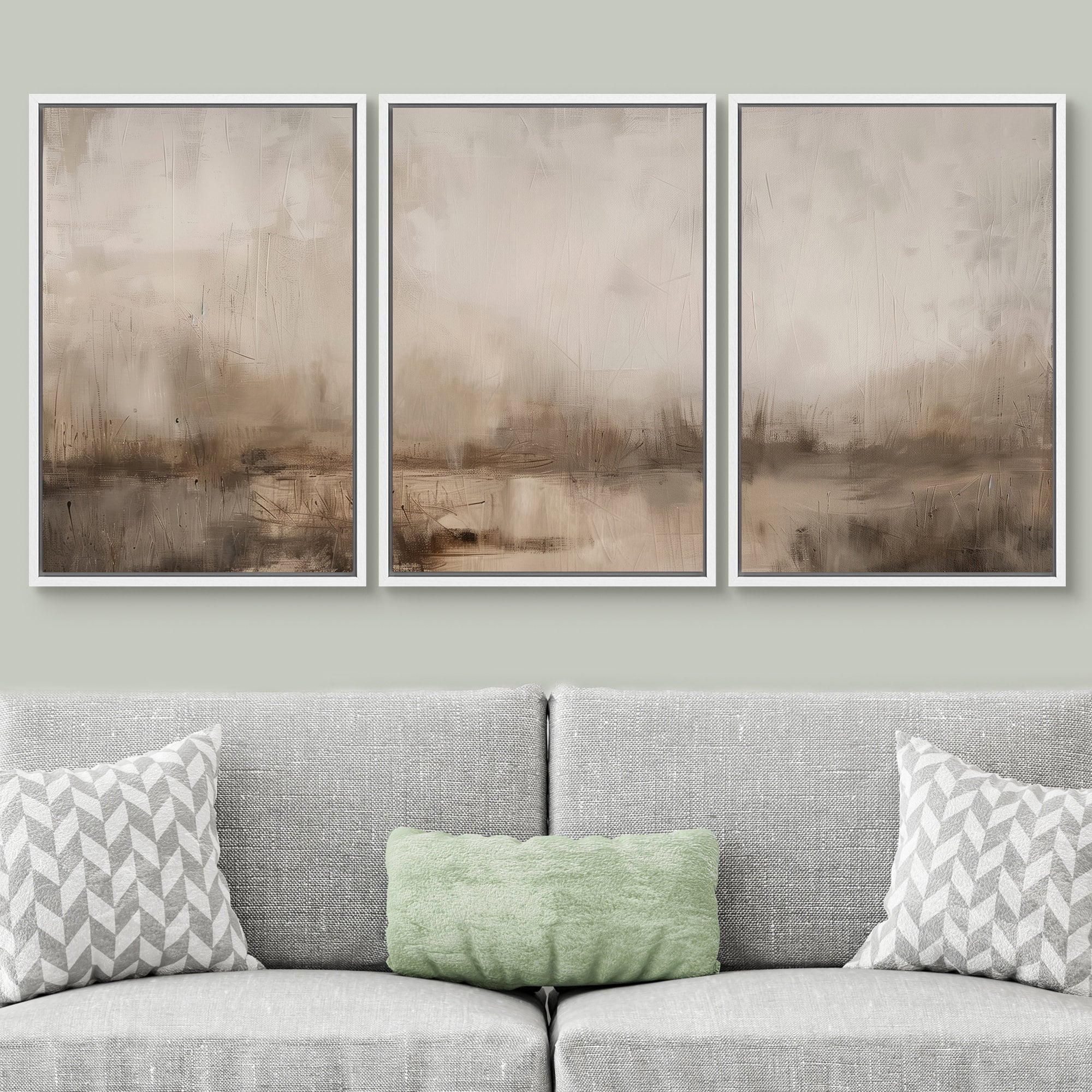 Framed Canvas Wall Art Set of 3 Abstract Beige Art Print Minimalist ...