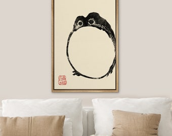 Dustinway Framed Canvas Print Wall Art Set of 2 Japanese Frogs by