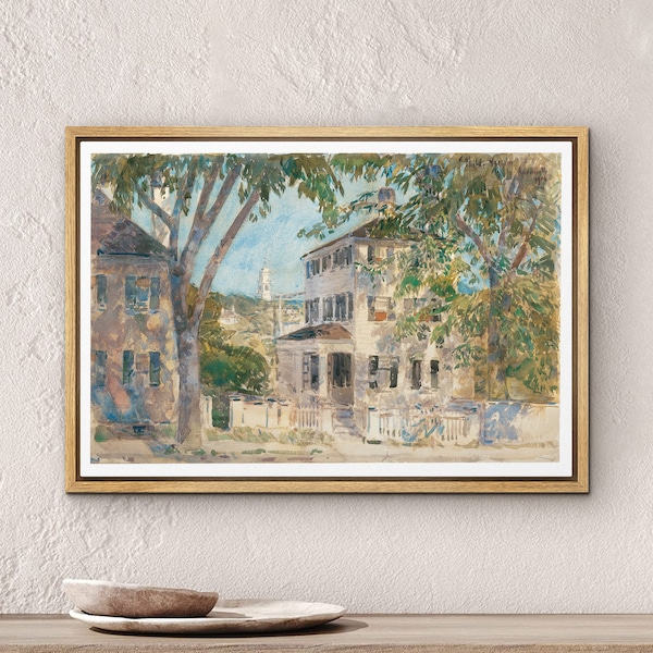 DustinWay Framed Canvas Print Wall Art Rustic Architecture Country Landscape Vintage Art Modern Farmhouse Wall Decor