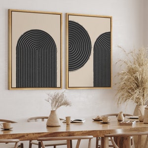 DustinWay Framed Canvas Print Wall Art Set of 2 Abstract Arches Print Mid Century Modern Wall Art Minimalist Decor