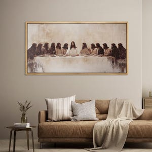 Large Framed Canvas The Last Supper Religious Wall Art Jesus Christ and Disciples Classic Biblical Painting  Vintage Art Church Wall Decor