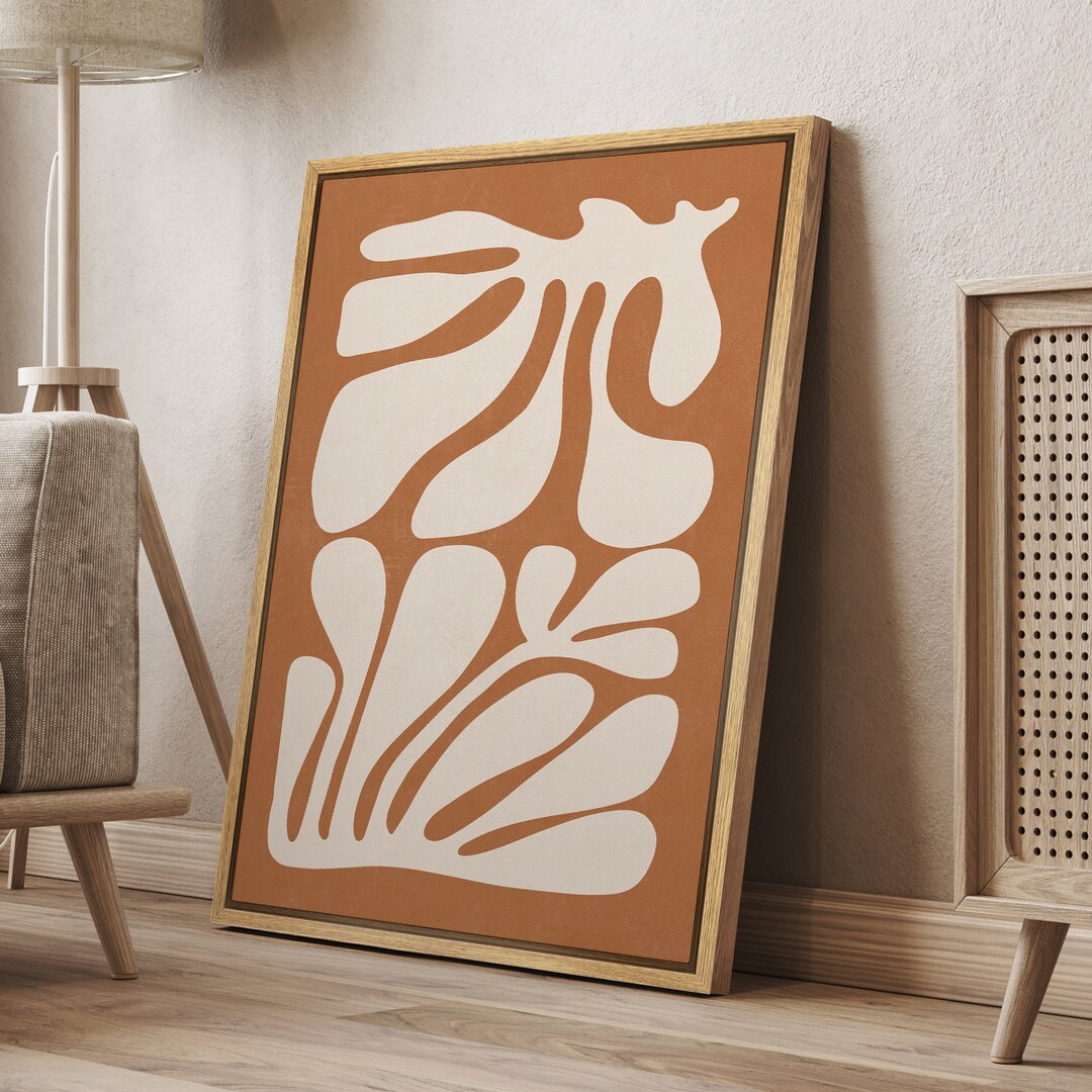 Dustinway Framed Canvas Print Wall Art Orange Abstract Floral Botanical ...