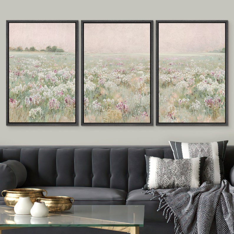 Framed Canvas Wall Art Set of 3 Wilderness Flower Abstract Prints ...