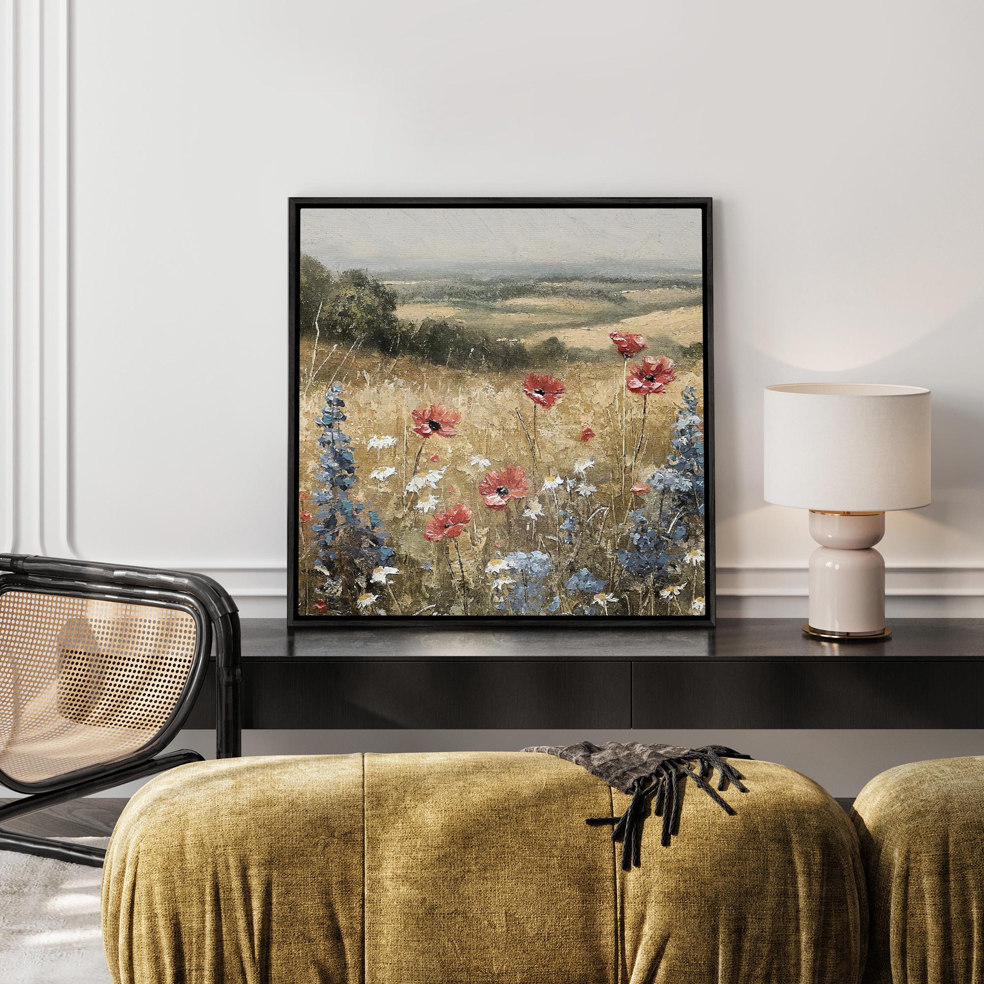 Rustic Wildflower Field Art - Framed Landscape Canvas, Vintage Floral ...