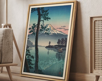 DustinWay Framed Canvas Print Wall Art Fuji From Tago Bay by Tsuchiya Koitsu Ukiyo-e Japanese Vintage Art Decor