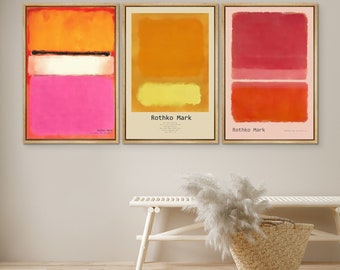 DustinWay Framed Canvas Print Wall Art Set of 3 Abstract Color Blocks Modern Art Minimalist Decor