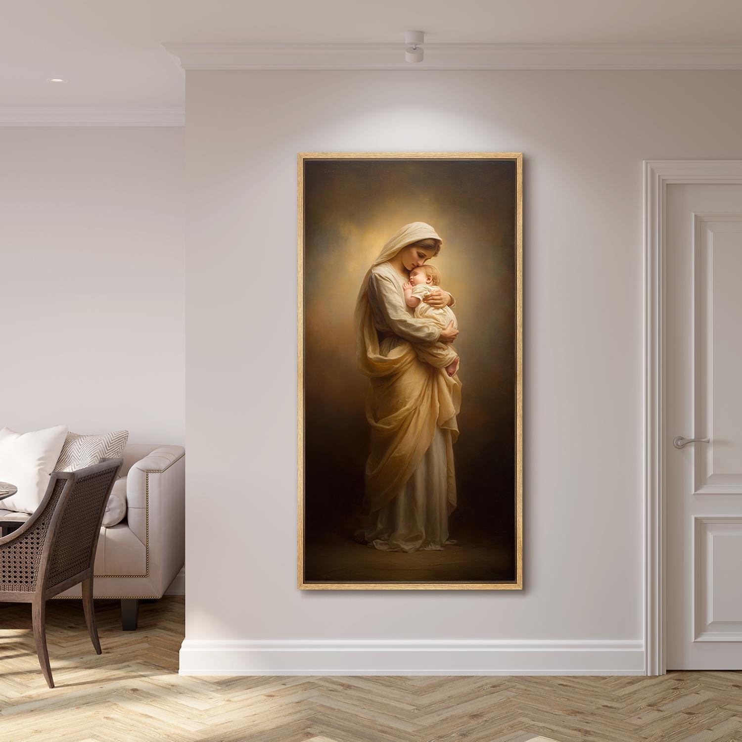 Large Framed Madonna & Child Wall Art, Virgin Mary Holding Baby