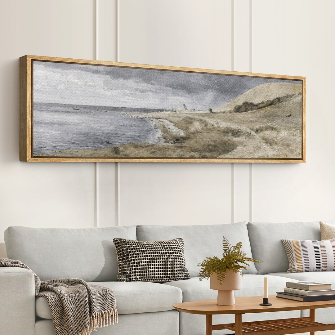 Framed Canvas Wall Art Coastal Beach Landscape Print Retro Rustic ...