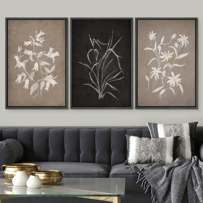 Framed Canvas Print Wall Art Set of 3 Wildflower Floral Botanical ...
