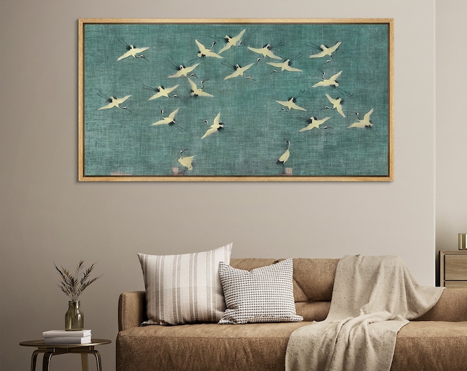 Framed Canvas Wall Art Abstract Sage Green Heron Bird Flock Art Print ...