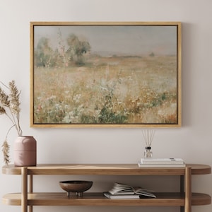 Framed Canvas Wall Art Prints Woodland Landscape Art Print Vintage Wildflower Botanical Floral Retro Rustic Wall Art Living Room Decor