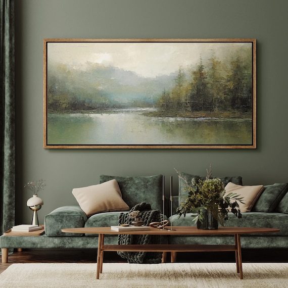 絵画 Iconic Landscape Framed Canvas Wall Art Forest Landscape Print Woodland Retro