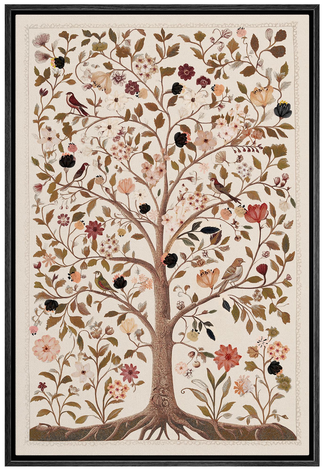 Framed Canvas Wall Art Vintage Tree of Life Print Bird and Botanical ...
