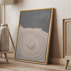 DustinWay Framed Canvas Print Wall Art Wood Tree Rings Abstract Illustrations Minimalist Modern Art Neutral Boho Decor