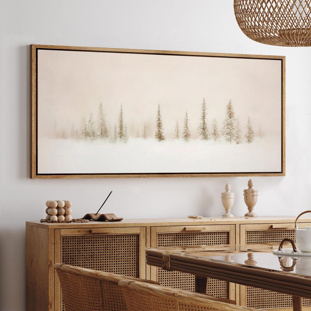 Winter Forest Christmas Tree Wall Art, Large Framed Snowy