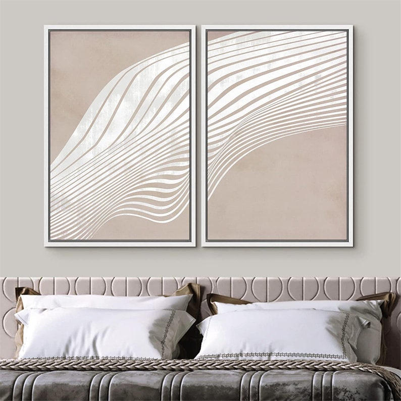 Framed Canvas Print Wall Art Set of 2 White 3D Wave Collage - Etsy