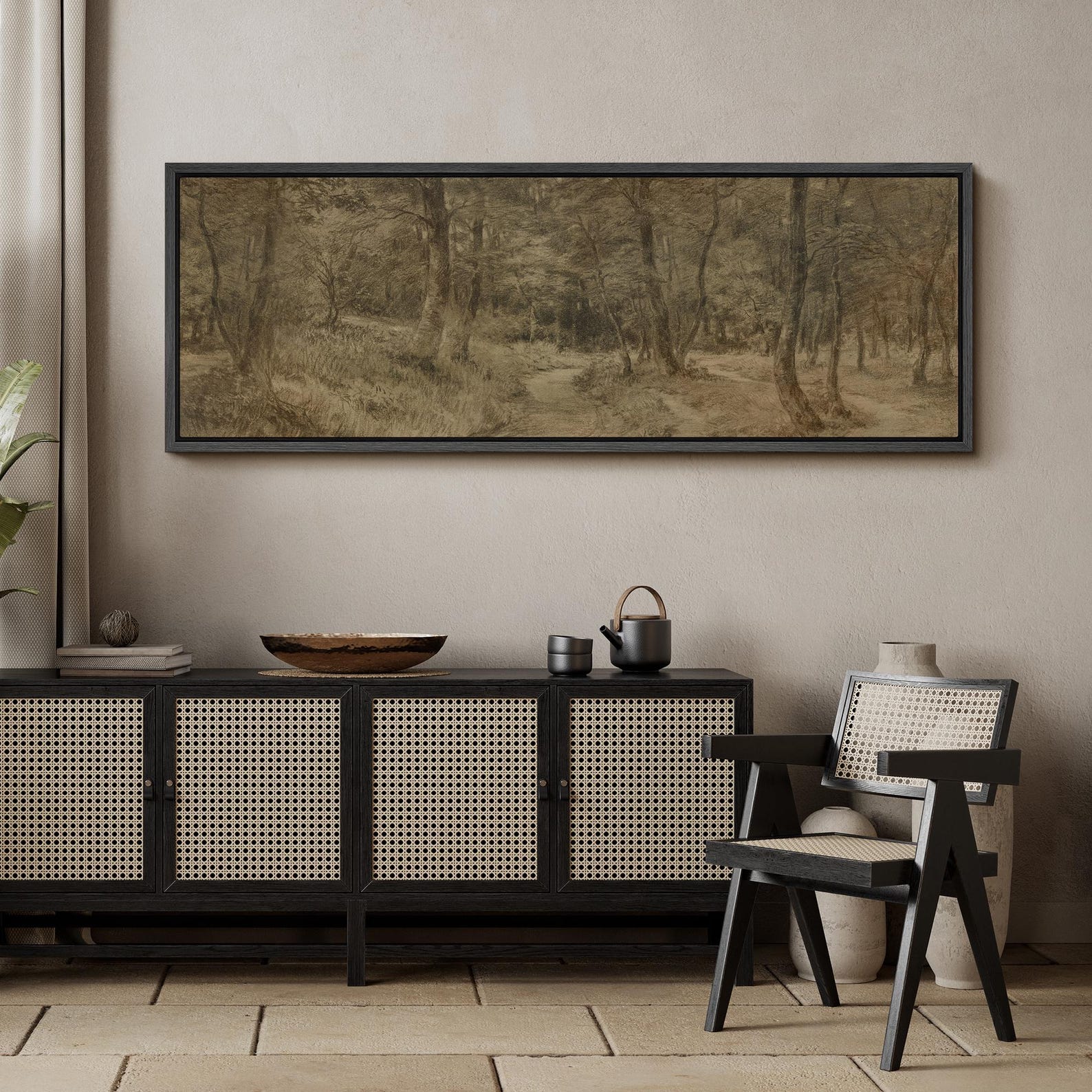 Vintage Landscape Wall Art, Large Framed Forest Path Canvas Print ...