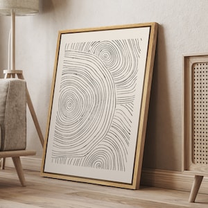 DustinWay Framed Canvas Print Wall Art Abstract Line Drawings Modern Art Neutral Minimalist Decor