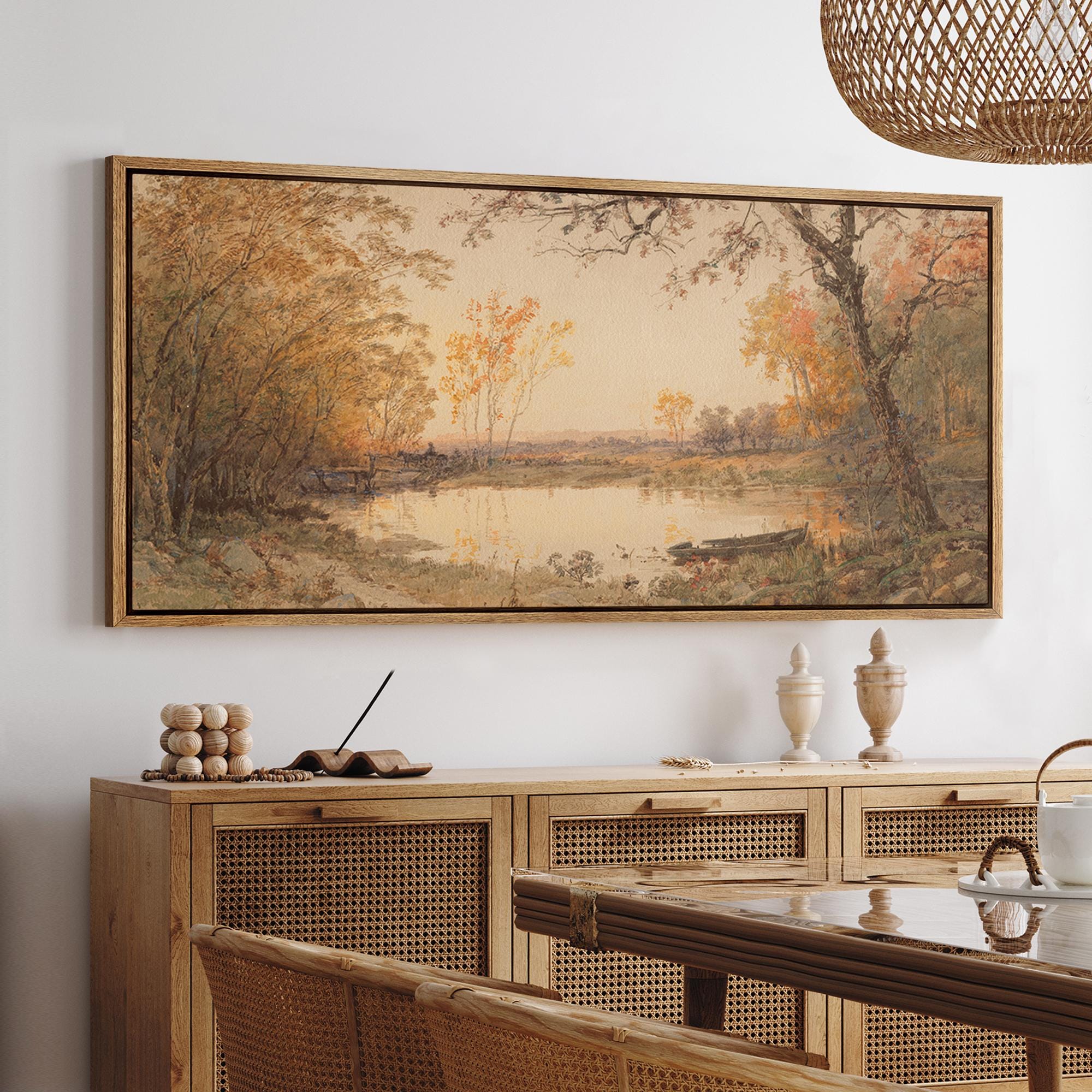 Autumn Lake Landscape Wall Art - Large Framed Vintage Forest