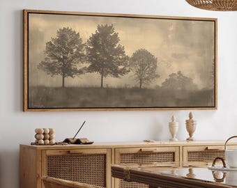 Large Framed Sepia Tree Landscape Wall Art, Minimalist Nature