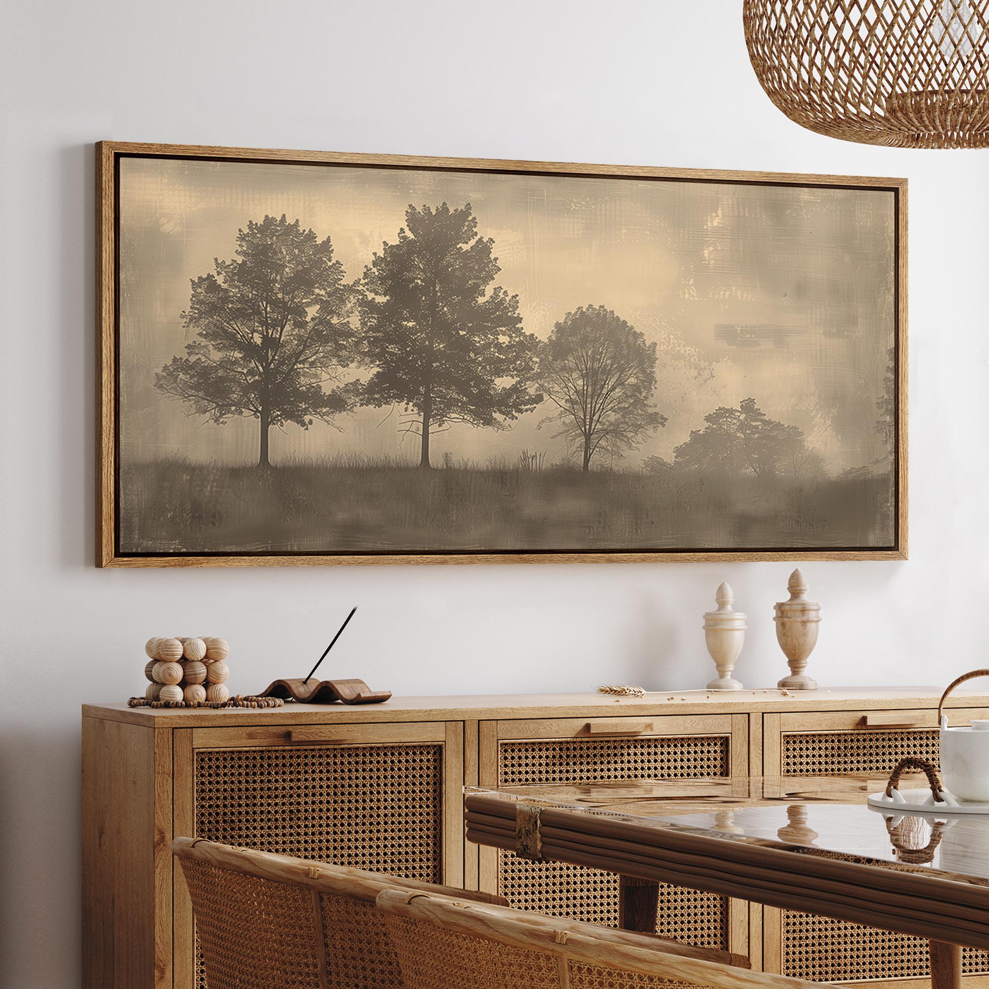 Large Framed Sepia Tree Landscape Wall Art, Minimalist Nature
