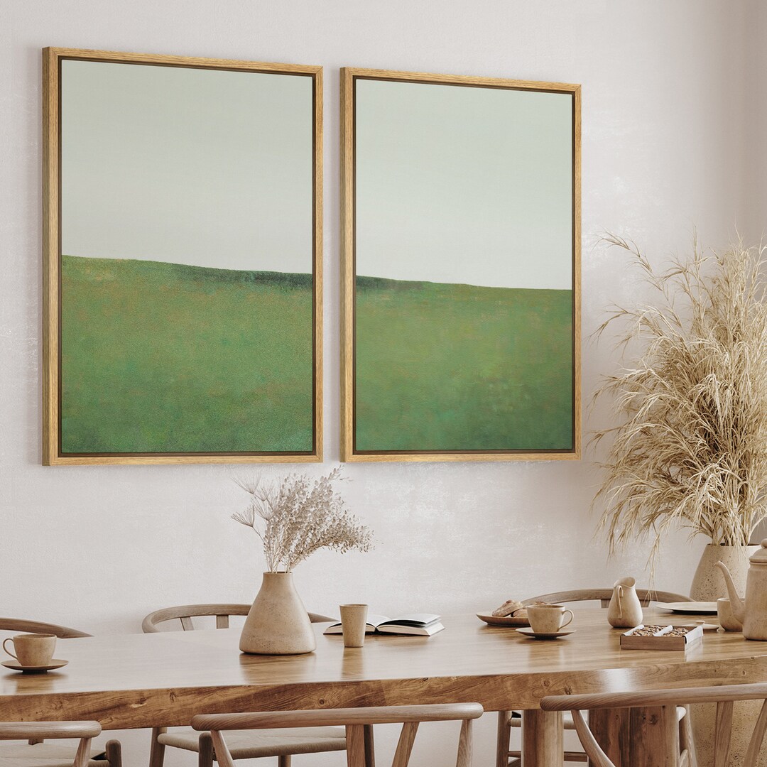 Dustinway Framed Canvas Print Wall Art Set of 2 Green Pastel Paint ...