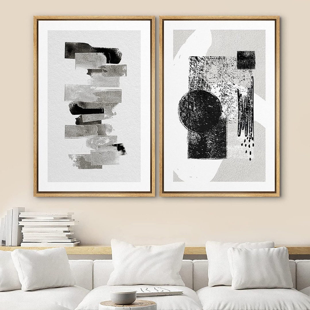 Dustinway Framed Canvas Print Wall Art Set of 2 Black & White Polygons ...