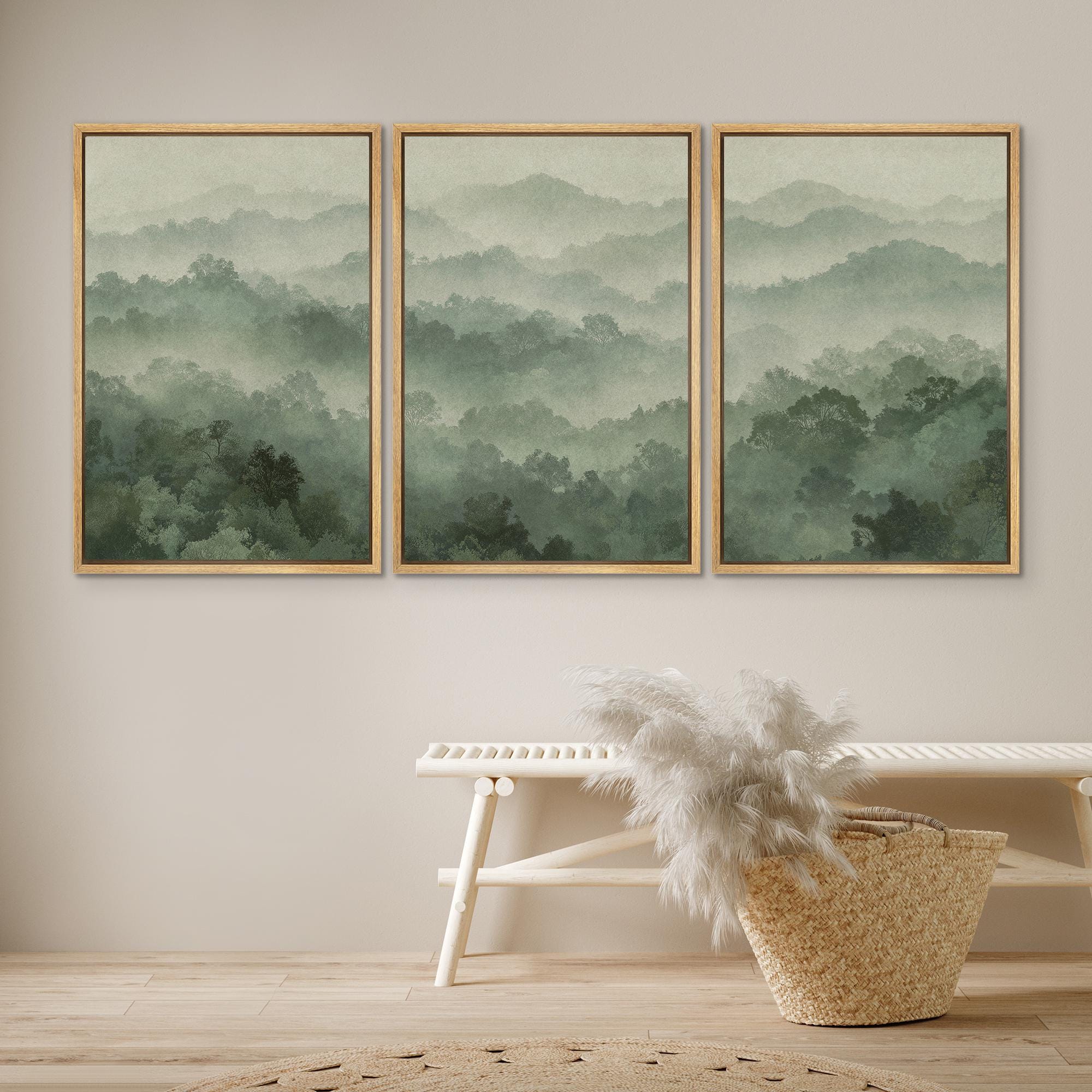 Zen Mountain Triptych - Set of 3 Framed Misty Forest Canvas Prints ...
