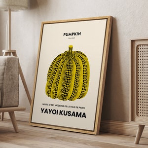 DustinWay Framed Canvas Print Wall Art Japanese Pumpkin by Yayoi Kusama Modern Art Minimalist Vintage Decor