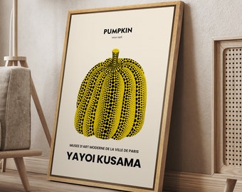DustinWay Framed Canvas Print Wall Art Japanese Pumpkin by Yayoi Kusama Modern Art Minimalist Vintage Decor