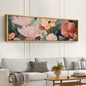 Framed Canvas Large Wall Art Abstract Colorful Botanical Floral Art Prints Horizontal Panoramic Art Boho Living Room Wall Decor