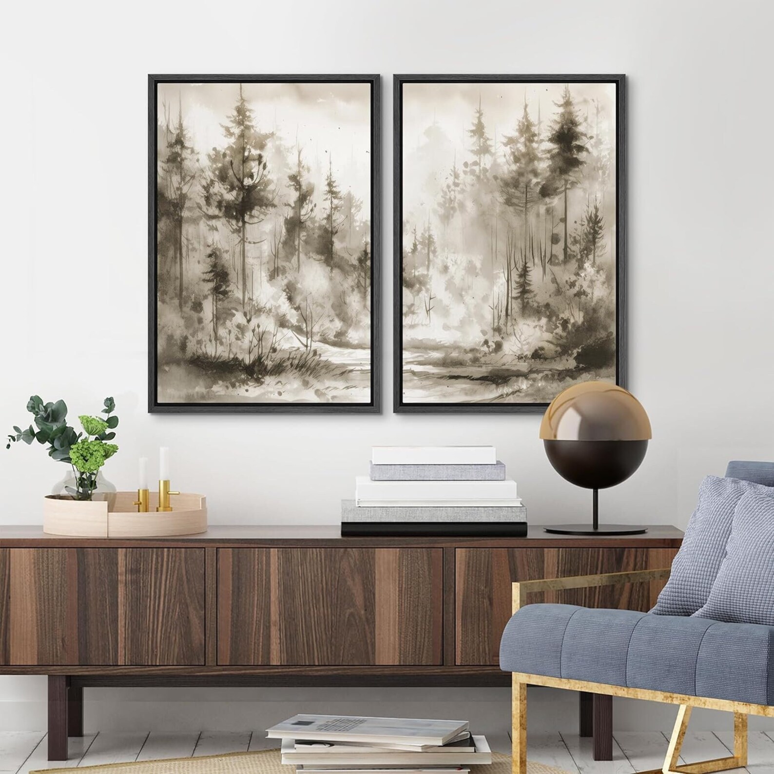 Dustinway Framed Canvas Print Wall Art Set Mountain Forest Nature ...