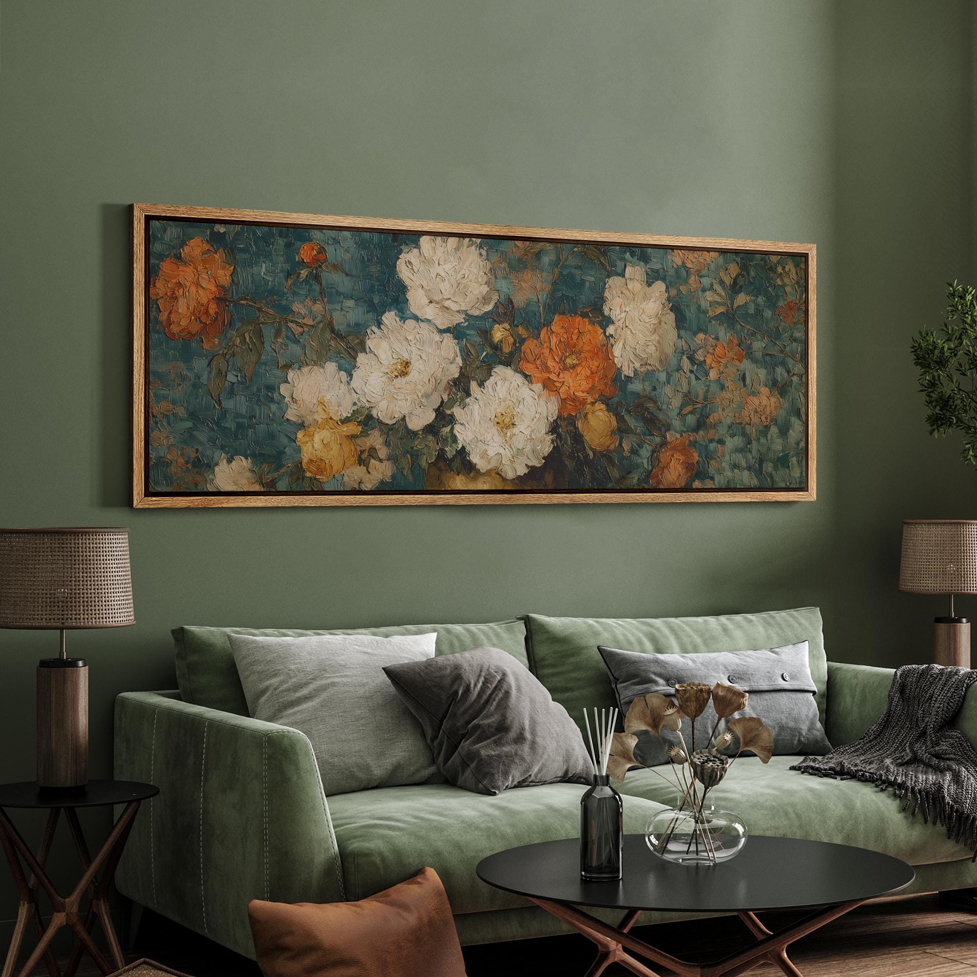 Large Framed Vintage Floral Still Life Wall Art, Flower Bouquet Canvas ...