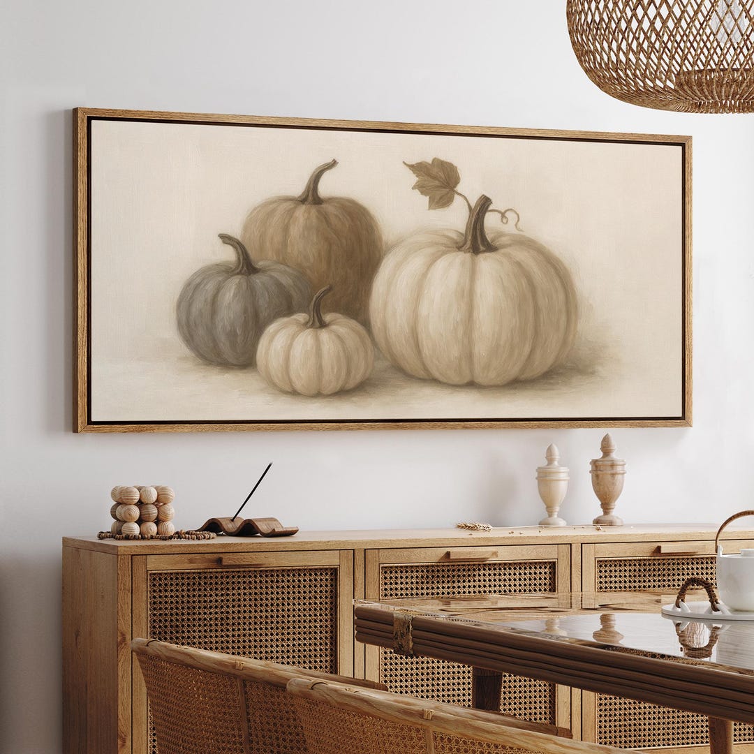 Neutral Pumpkin Wall Art - Large Framed Rustic Autumn Still Life Canvas ...