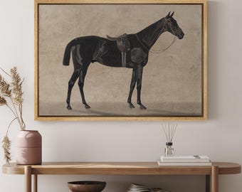 Framed Canvas Wall Art Print Vintage Black Horse Prints Minimalist Modern Nature Farmhouse Wall Art Decor