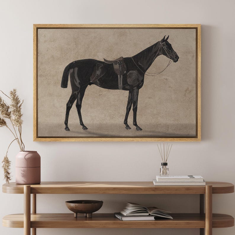 Framed Canvas Wall Art Print Vintage Black Horse Prints Minimalist