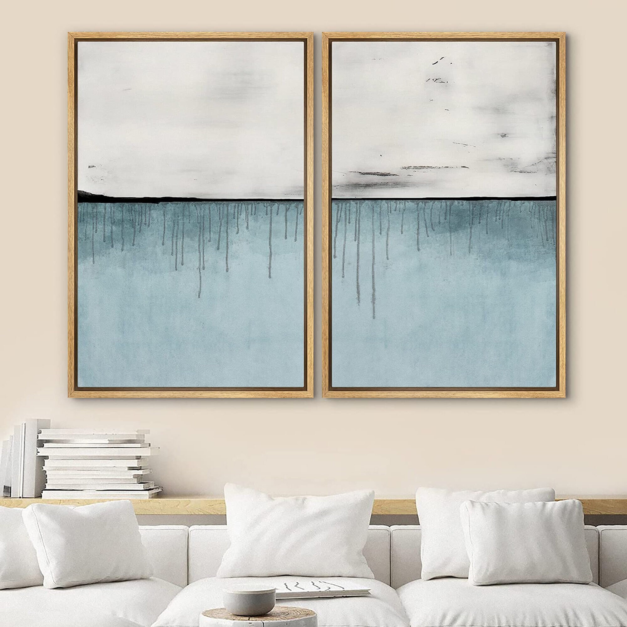 Dustinway Framed Canvas Print Wall Art Set of 2 Blue Pastel Paint ...