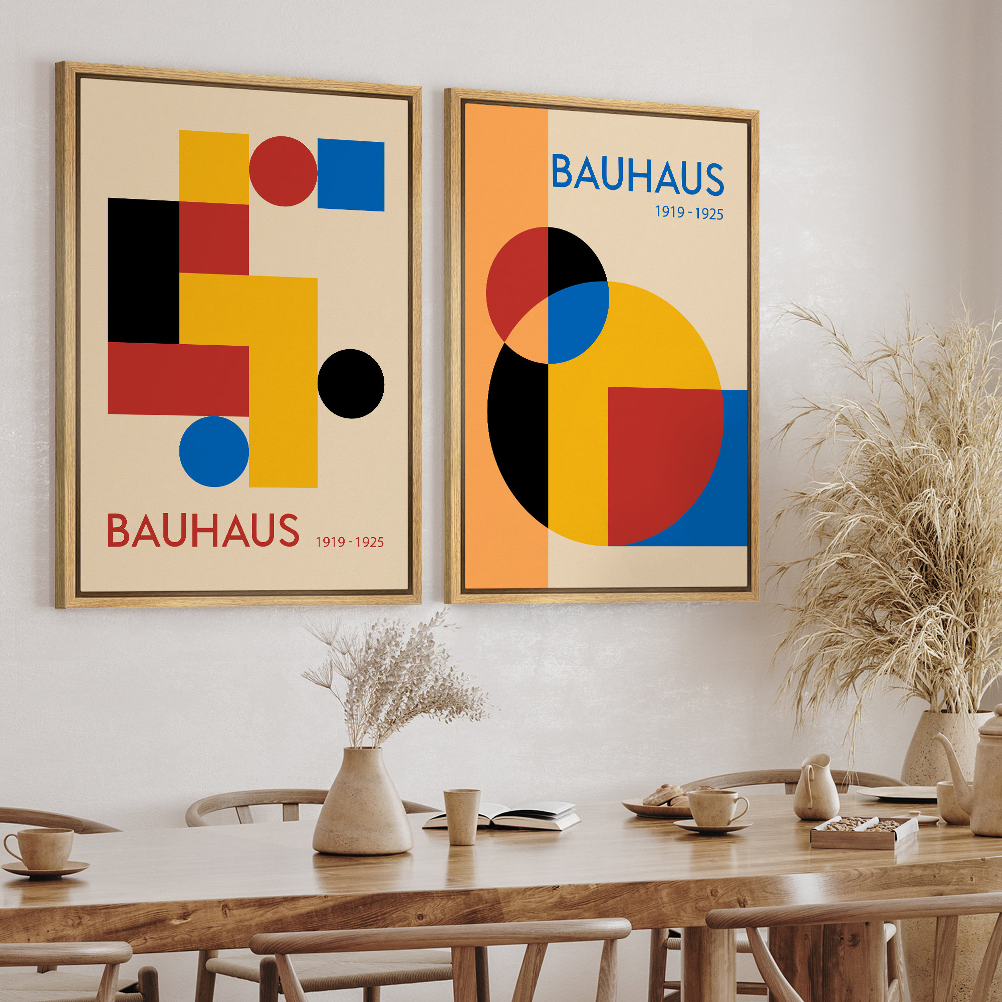 Dustinway Framed Canvas Print Wall Art Set of 2 Bauhaus Abstract