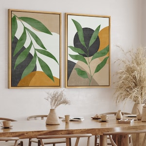 Dustinway Framed Canvas Print Wall Art Set of 2 Plant Collage Abstract ...