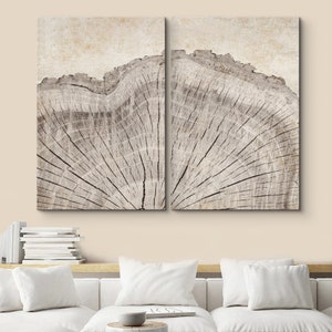 DustinWay Framed Canvas Print Wall Art Set Oak Wood Tree Rings Illustrations Modern Art Neutral Boho Decor Set of 2 - Canvas